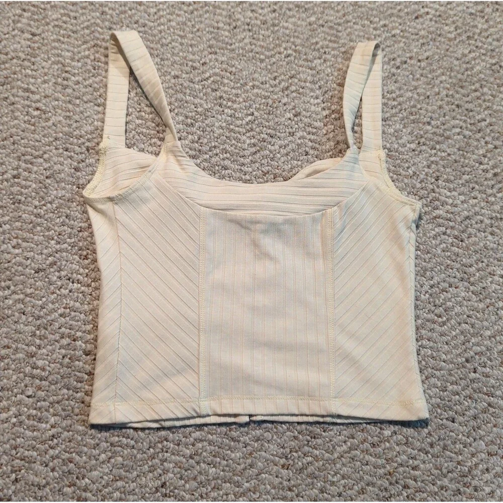 Free People Intimately Serenity Corset Cami Womens Small Yellow Ribbed Festival